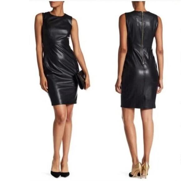 Calvin Klein Dresses & Skirts - Calvin Klein Black Vegan Leather Sleeveless Dress Women's Size 12